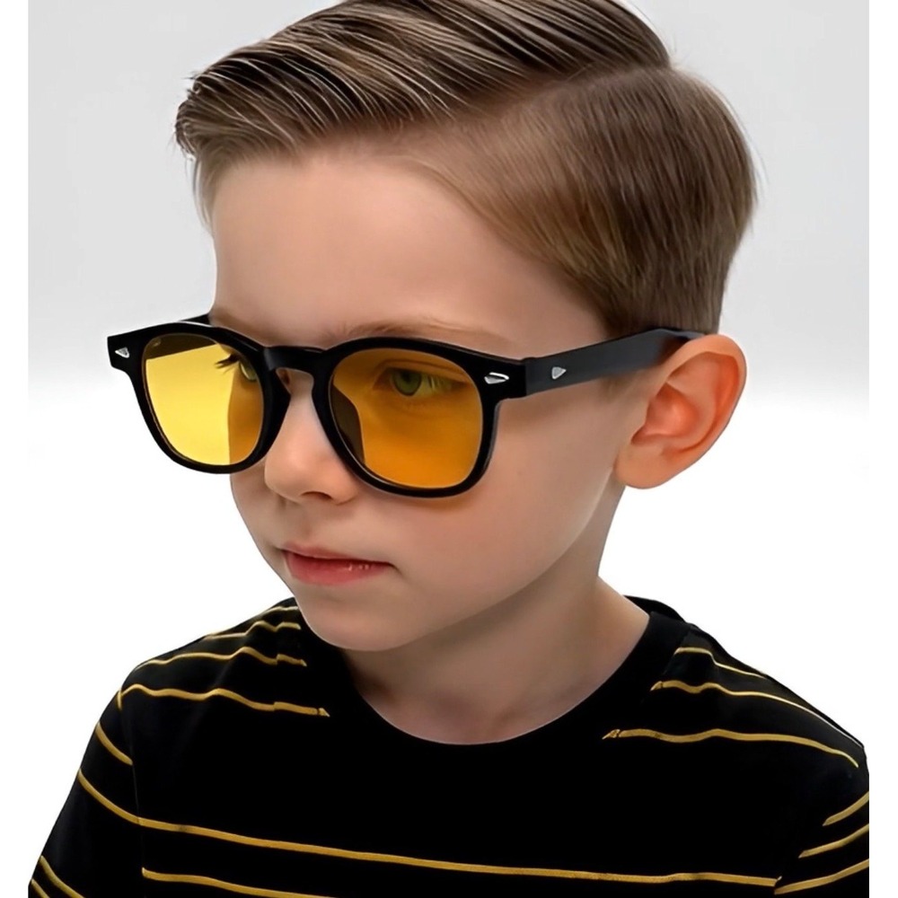 Kids Sunglasses Black Frame Yellow Tinted‎ Lenses UV400 Protection Round Shape